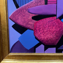 Load image into Gallery viewer, Close-up of frame corner of Kenneth Licht Hidden Cross painting showing gold frame and edge of artwork.
