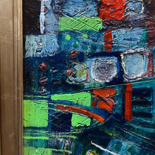 Load image into Gallery viewer, Detail of Marcia Schwan abstract painting showing painted surface at edge and surrounding frame.
