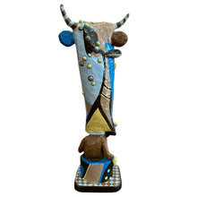Load image into Gallery viewer, Rear view of sculpture highlighting construction and painted surface design.
