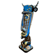 Load image into Gallery viewer, Side view of sculpture showing painting and form detail.
