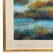 Load image into Gallery viewer, Close-up of Nancy Chu Woo Lake District painting showing gold-toned frame and white matting.

