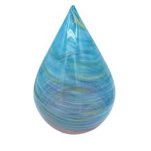 Load image into Gallery viewer, Angled view of Unicorn Cloud art glass sculpture by Nao Yamamoto showing blended blue, green, and warm-toned bands.
