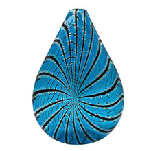 Load image into Gallery viewer, Murano art glass vase by Orlando Zennaro featuring a rounded form with blue and black feathered pattern.
