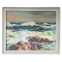 Load image into Gallery viewer, Oil painting titled “Maine Waves” by Percy Myron Lee depicting waves crashing along a rocky Maine coastline.
