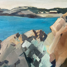 Load image into Gallery viewer, Rocky shoreline with distant water and horizon in Percy Myron Lee Rockport Cliffs painting.
