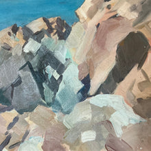 Load image into Gallery viewer, Angular rock formations with layered brushwork in Percy Myron Lee Rockport Cliffs painting.
