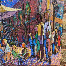 Load image into Gallery viewer, Detail of gathered figures and festival crowd with expressive, colorful brushwork and movement.

