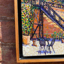 Load image into Gallery viewer, Bottom left corner of painting showing frame detail.
