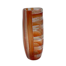 Load image into Gallery viewer, Side profile of caned glass vase by Robin Mix showing cylindrical form and structured cane work.
