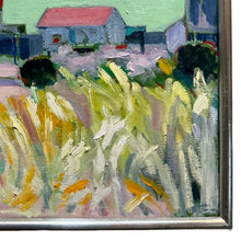 Load image into Gallery viewer, Corner detail of Sally Turner painting showing artist signature and frame edge.
