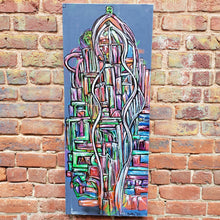 Load image into Gallery viewer, Painting displayed on a brick wall, showing scale.
