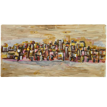 Load image into Gallery viewer, Full view of Scotty Wilson “Tan City” abstract cityscape painting in warm neutral tones with layered palette-knife texture.
