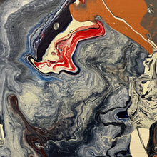 Load image into Gallery viewer, Detail of Valerie Sargent Maelstrom painting showing fluid poured acrylic patterns and layered color.
