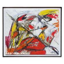 Load image into Gallery viewer, Abstract oil painting by Z. Leon, 1997, featuring bold gestural forms with red, yellow, black, and white tones.

