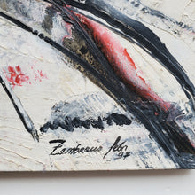 Load image into Gallery viewer, Detail of signature on abstract oil painting by Zambeus Leon, dated 1997.
