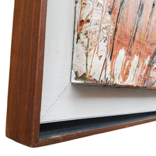 Load image into Gallery viewer, Detail of lower corner of Z. Leon painting showing canvas edge, matting, and floating frame structure.
