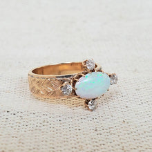 Load image into Gallery viewer, 14K Gold, Oval Opal, and Diamonds Ring
