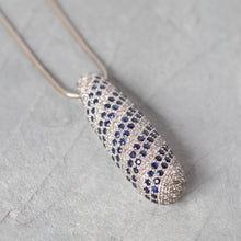 Load image into Gallery viewer, 14K gold sapphire and diamond pendant necklace with blue stones, front view
