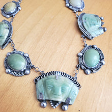 Load image into Gallery viewer, Mexican Sterling Green Onyx Faces Necklace
