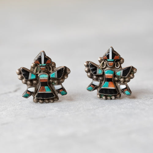 Zuni Knifewing Sterling Silver and Stone Earrings