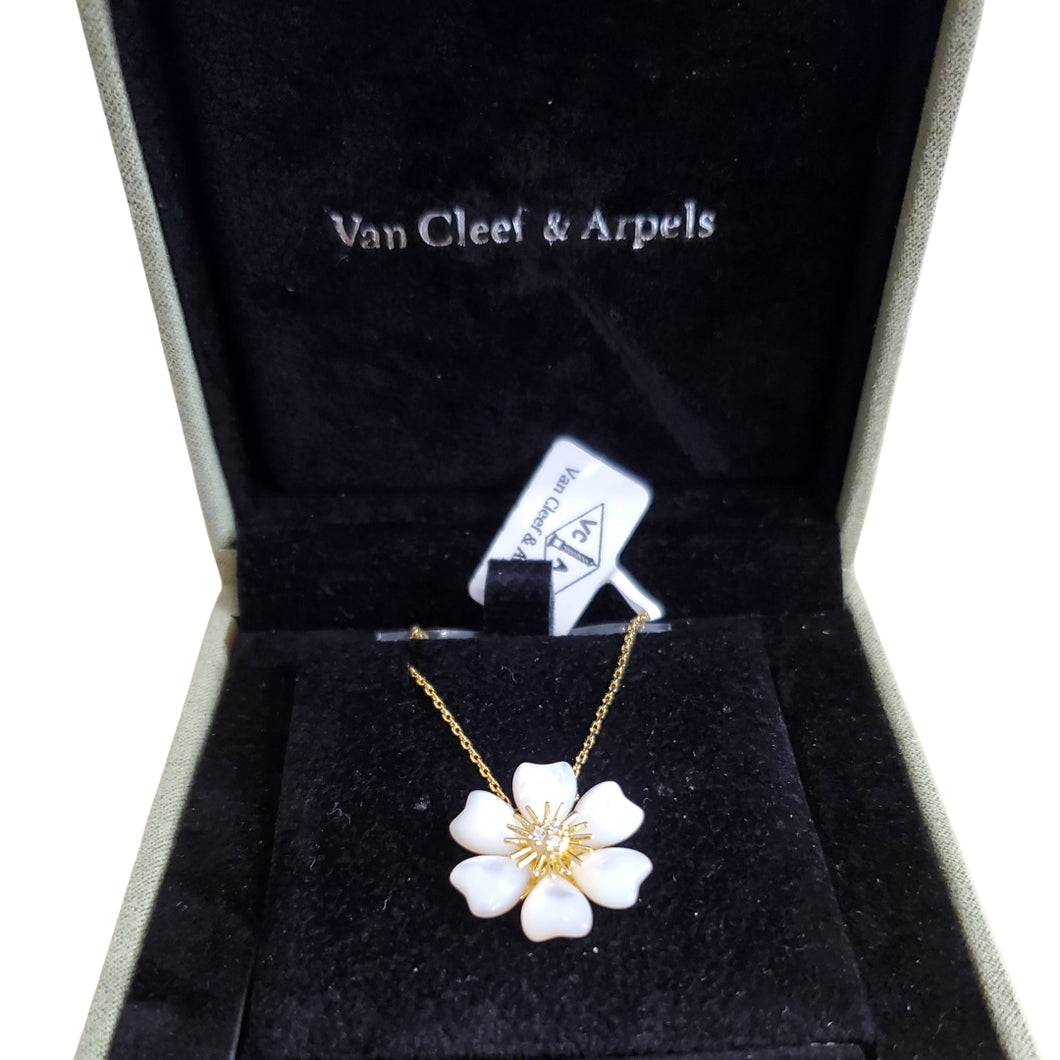 Van Cleef & Arpels 18K Mini Rose De Noel Mother of Pearl Necklace