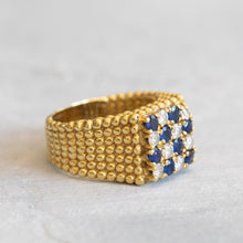Load image into Gallery viewer, Gold Diamond Sapphire Beaded Band Ring
