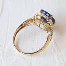 Load image into Gallery viewer, gold ring blue saphire diamonds
