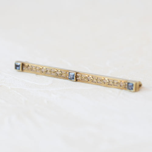 Antique gold Strobell & Crane Pin Sapphire