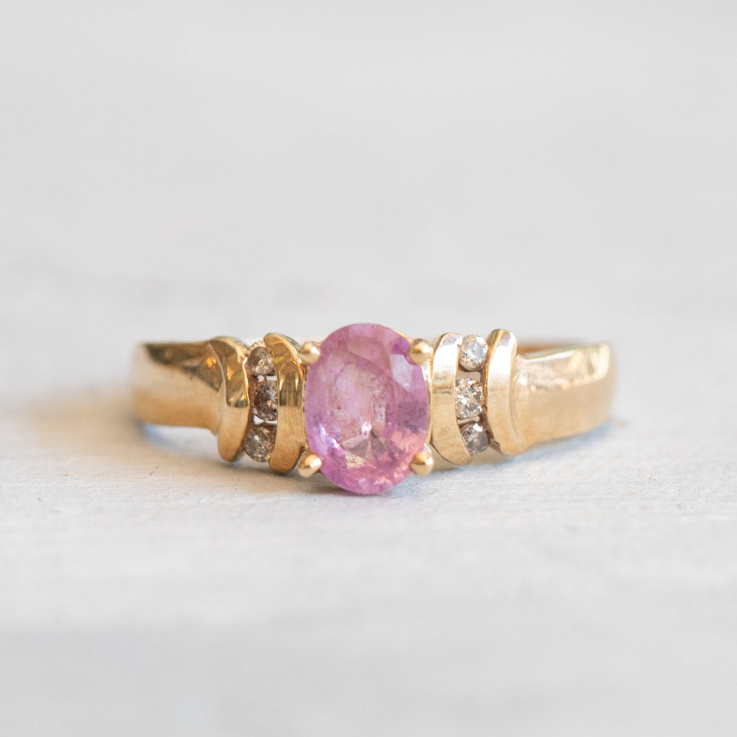 gold diamond pink tourmaline ring