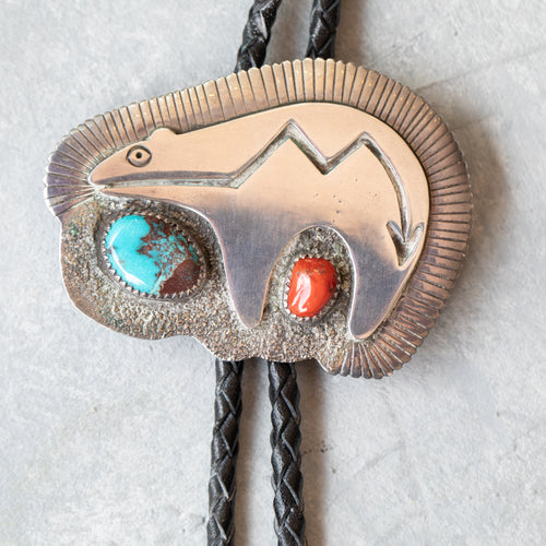 Sterling Silver Bear Turquoise Bolo Tie